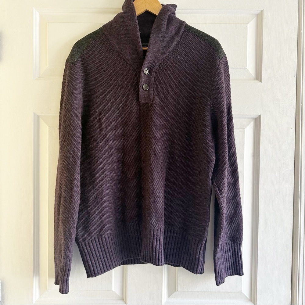 Banana Republic Large Merino Wool Blend Shawl Collar Sweater Pullover Purple